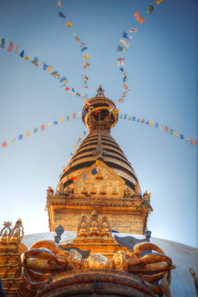 swayambhunath stûpa - bodnath stupa kathmandu stupa flag photos et images de collection