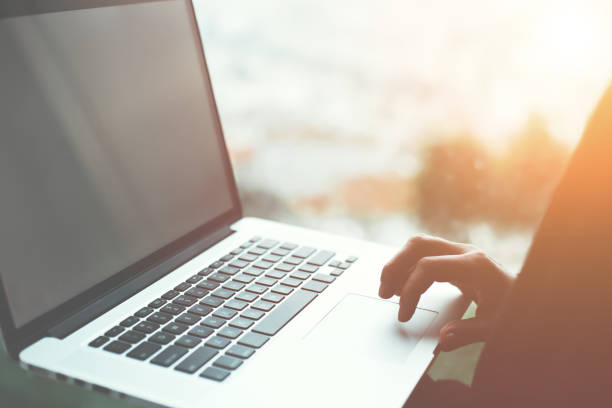 istock Business woman using laptop at sunset 651580086