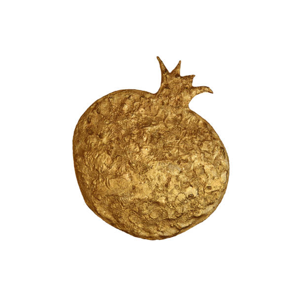 istock Gold abstract pomegranate illustration. Hand painted floral food on white background. 651634832