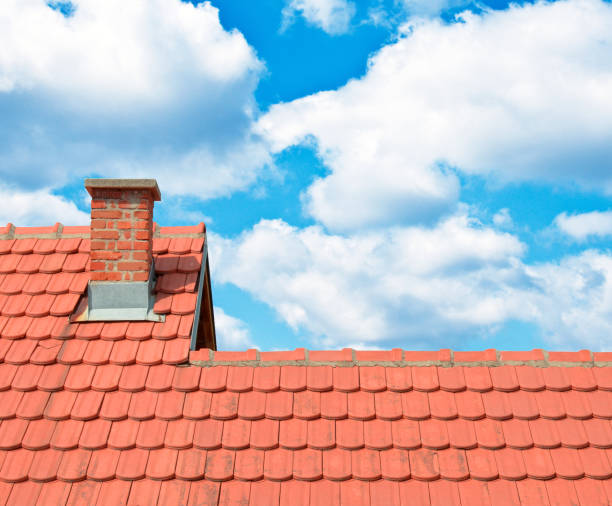 istock Brand new red rooftop against blue sky 651640300