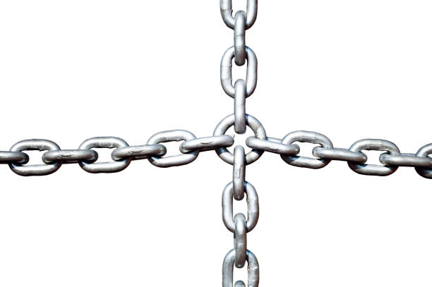 Steel chain cross lock isolated on white