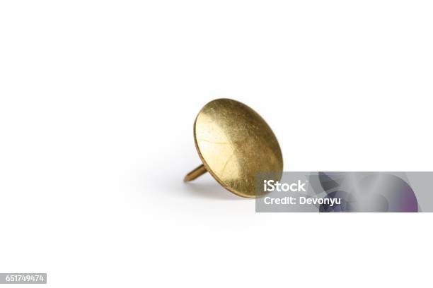 Golden Thumb Tack Head Stock Photo - Download Image Now