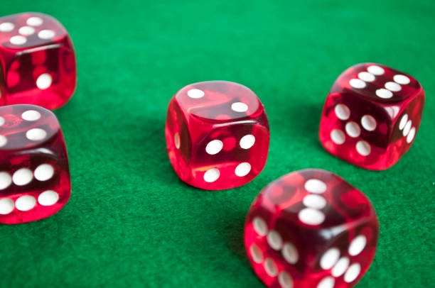 istock Set of gambling dices on green background 651749976