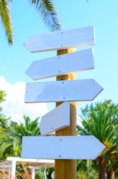 istock Empty arrow woode signs at beach 651750692