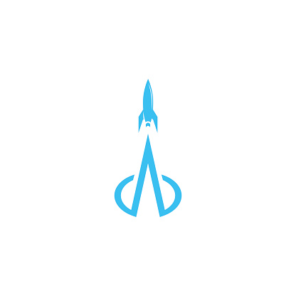 Rocket logo, concept launched spaceship startup new business emblem, future innovation technology study universe
