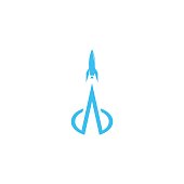 istock Rocket logo, concept launched spaceship startup new business emblem, future innovation technology study universe 651758130
