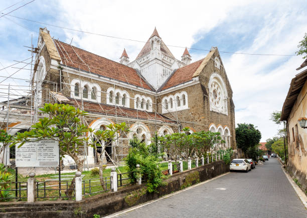 Old street in Galle fort, Sri Lanka Galle, SRI LANKA, Southern Asia - January 31, 2016: Street view, anglican communion in old town. Galle dutch fort in Sri Lanka anglican eucharist stock pictures, royalty-free photos & images