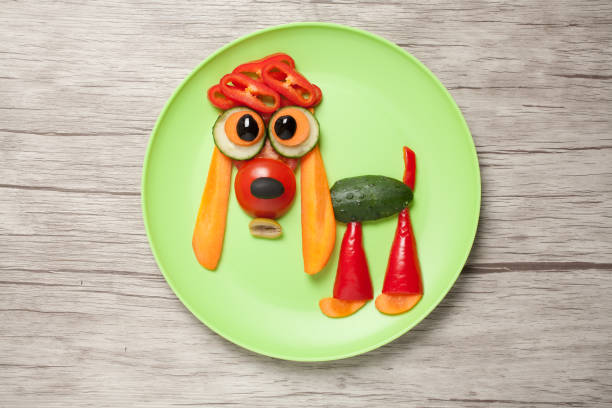 istock Spaniel made of vegetables on plate and table 651760848