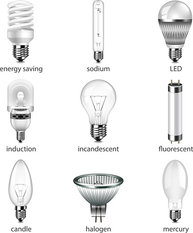 Different lightbulbs icons photo realistic vector set