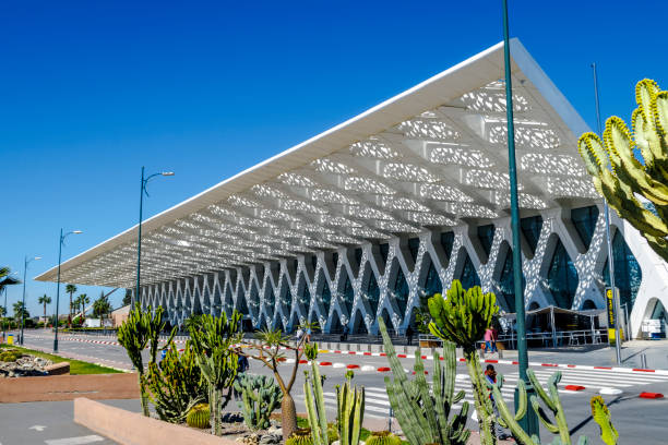 Marrakesh, Morocco - March 4, 2017:  Exterior of the airport of Marrakesh Menara in Morocco. The airport served over 4 million passengers in the year 2014