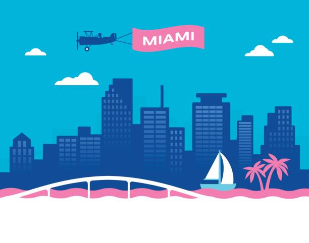 Miami Skyline Miami Florida USA skyline concept illustration. miami beach stock illustrations