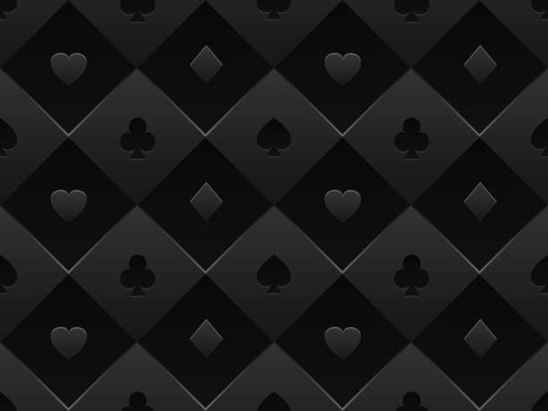 Black seamless pattern fabric poker table. Minimalistic casino vector 3d background with texture composed from volume card symbol Casino poker background casino patterns stock illustrations