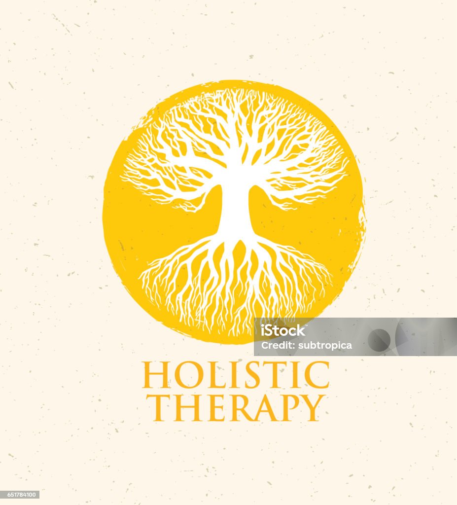 Holistic Tree Vector Holistic Therapy Tree With Roots On Organic Paper Background Natural ...