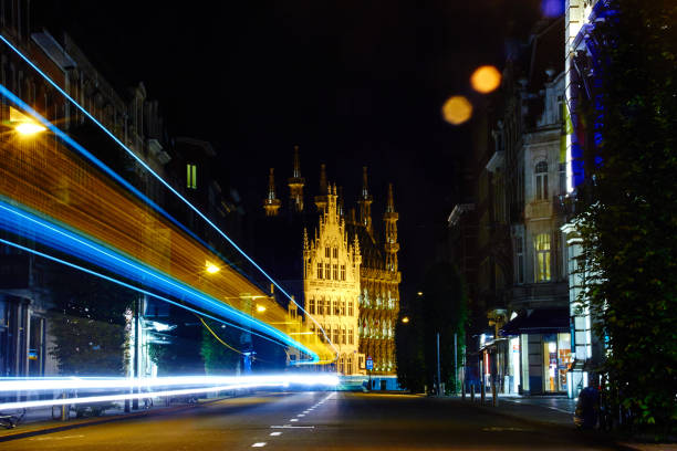 The beautiful leuven center nighttime long exposure