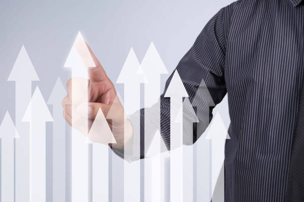 istock Sales Growth Graph - Businessman hand pressing button on touch screen interface. Business, technology, internet concept. Stock Photo 651798988