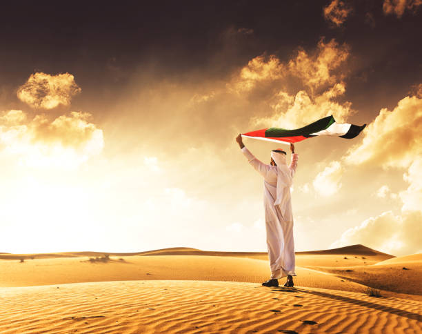 istock man holding the uae flag in the desert 651799066