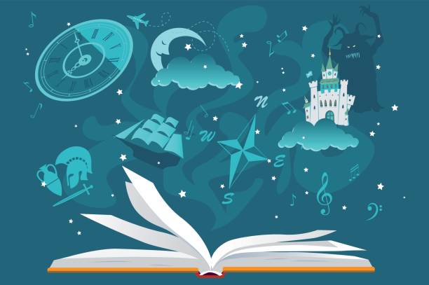 открытая книга  - picture book illustrations stock illustrations