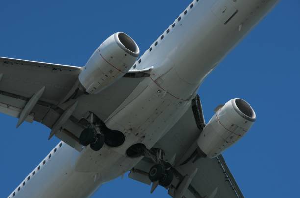 istock Closeup of airplane landing 651961052