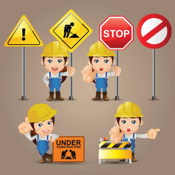 People Set - Profession - Worker People Set - Profession - Worker hardhat roadblock boundary barricade stock illustrations