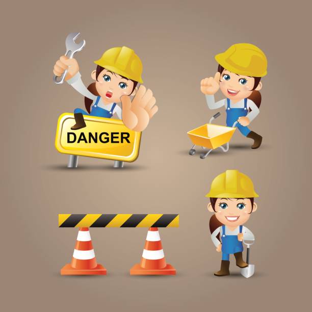 People Set - Profession - Worker People Set - Profession - Worker hardhat roadblock boundary barricade stock illustrations