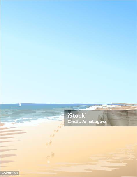 The Sea Marks On The Sand Stock Illustration - Download Image Now - Footprint, Sand, Blue
