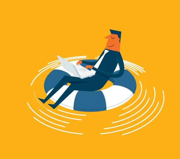 Vector illustration of Businessman in lifebuoy