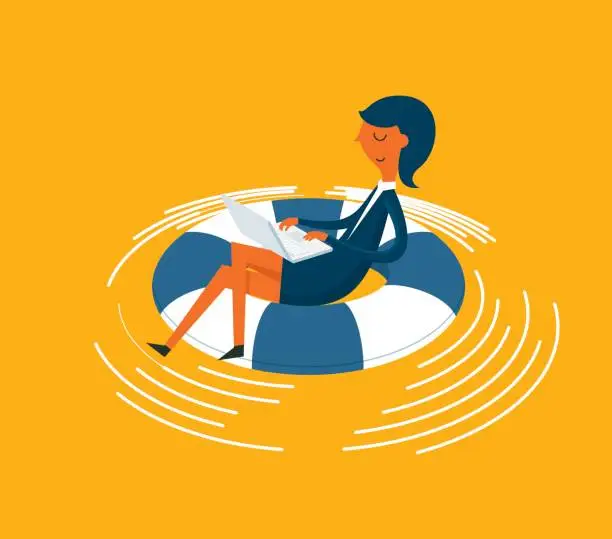 Vector illustration of Businesswoman in lifebuoy