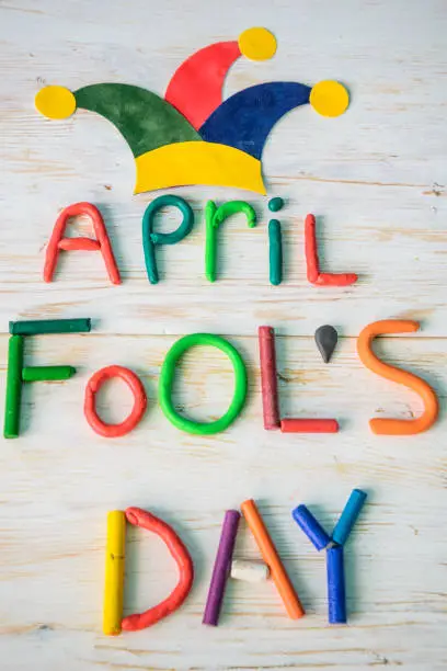 Photo of April Fools' Day text made with plasticine