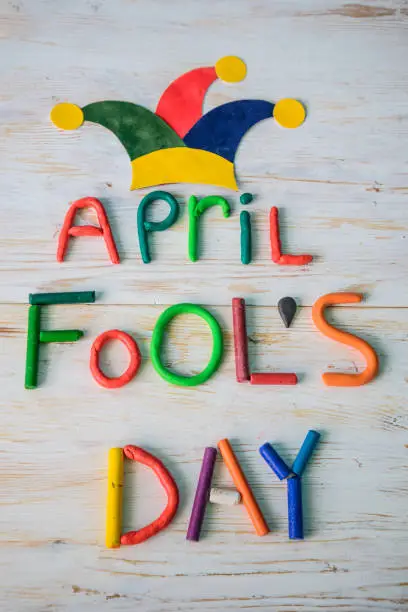 Photo of April Fools' Day text made with plasticine