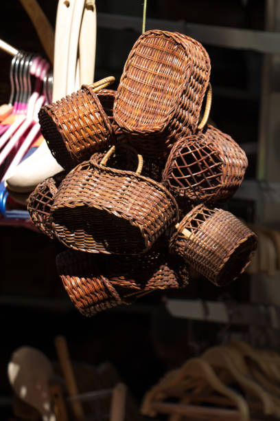 istock Empty wicker baskets for sale in a market place 652122030