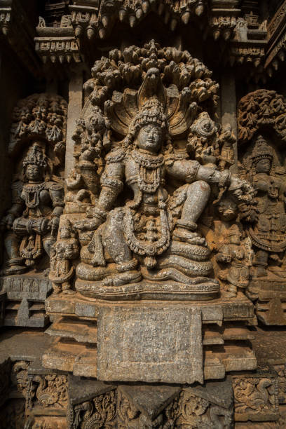 shrine wall relief sculpture follows a stellate plan in the chennakesava temple at somanathapura,karnataka,india, asia - somnathpur imagens e fotografias de stock