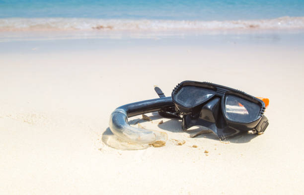 istock Mask and snorkel in the surf on the sandy beach 652130922