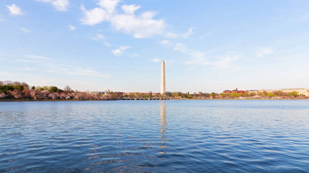 istock Washington Monument across Tidal Basin during cherry blossom festival. 652137322
