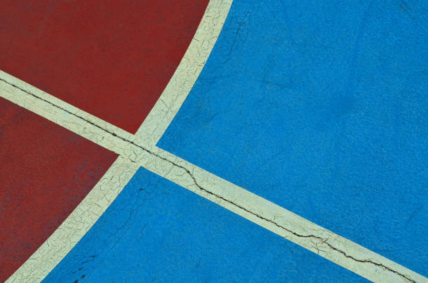istock Red and blue concrete basketball floor background 652141230