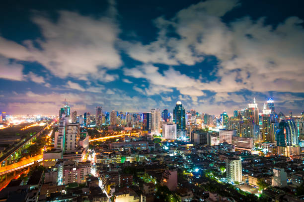 istock Panoramic view Cityscape business district from aerial view high building at dusk (Bangkok, Thailand) 652150530