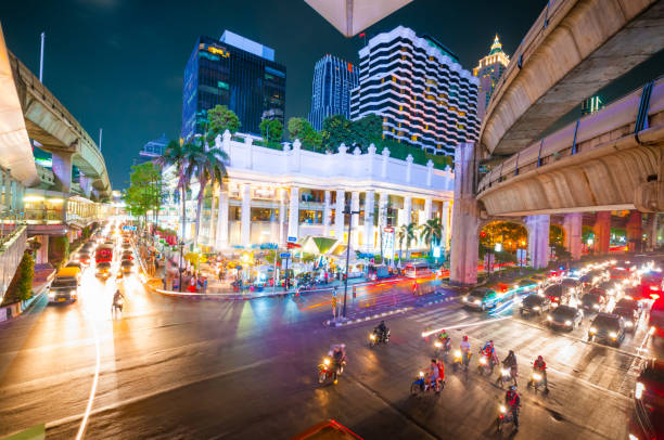 istock Panoramic view Cityscape business district from aerial view high building at dusk (Bangkok, Thailand) 652150650