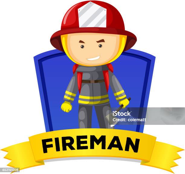 Occupation Wordcard With Fireman Stock Illustration - Download Image Now - Adult, Art, Australia