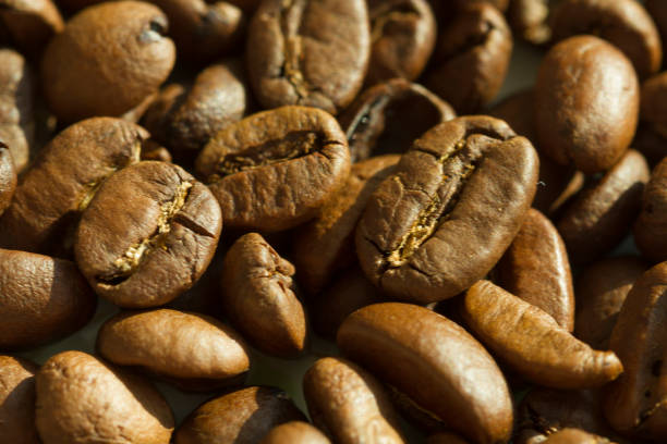 コーヒー豆の焙煎の背景概念、クローズ アップ、マクロ - caffeine macro close up bean ストックフォトと画像