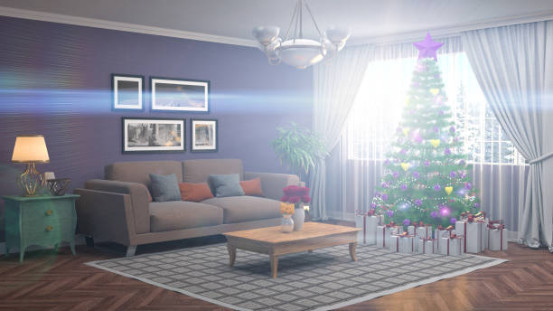 istock Christmas tree with decorations in the living room. 3d illustration 652165596
