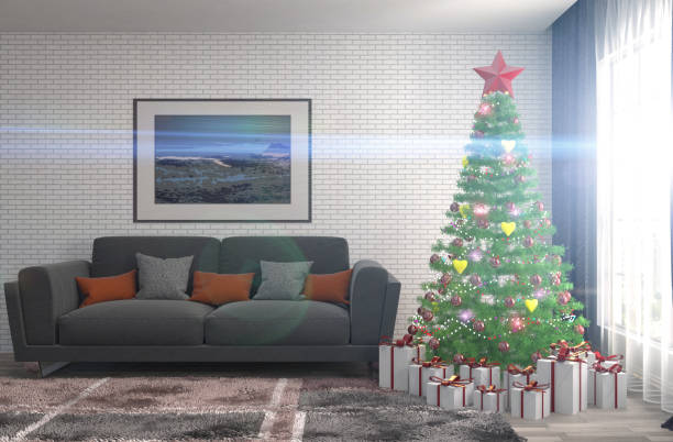 istock Christmas tree with decorations in the living room. 3d illustration 652165604