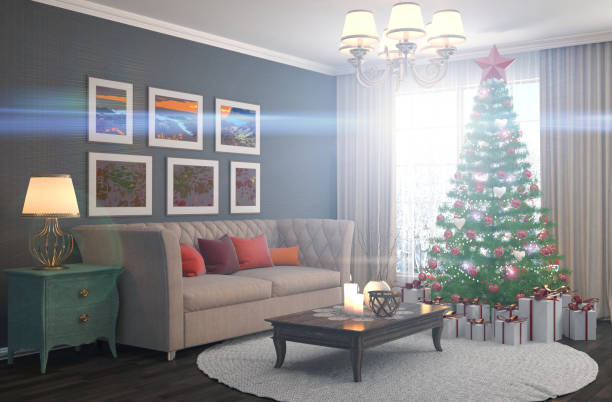 istock Christmas tree with decorations in the living room. 3d illustration 652165774