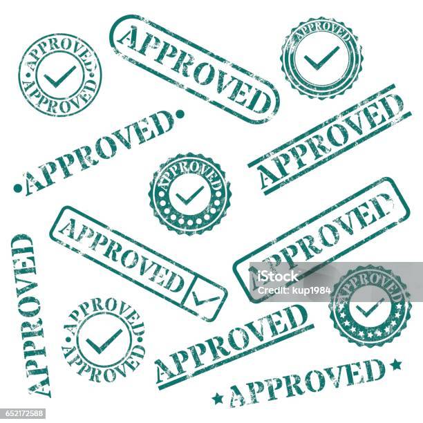 A Set Of Stamps Approved Vector Illustration Stock Illustration - Download Image Now - Rubber Stamp, Postage Stamp, Endorsing