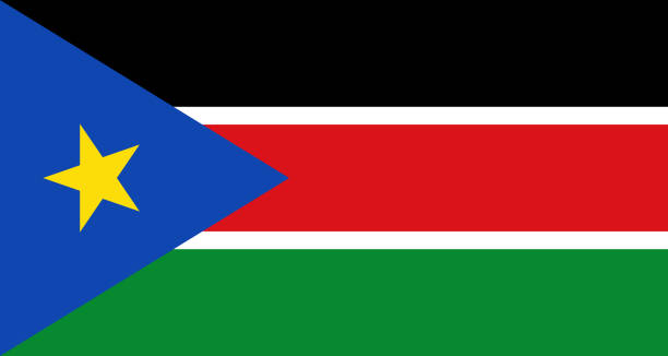 Closeup of Ruffled Sudan south Flag, Sudan south Flag Blowing in Wind