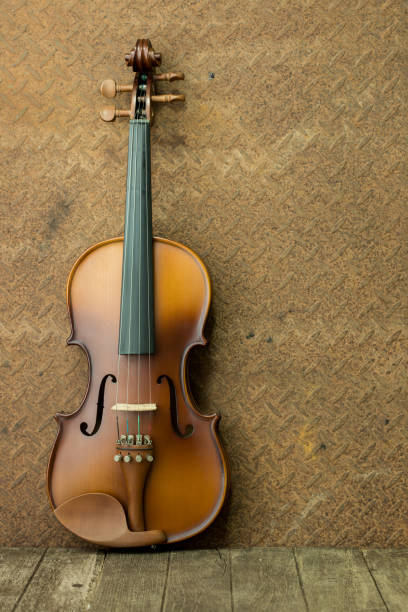 istock Vintage violin with old steel background with copy space 652177012