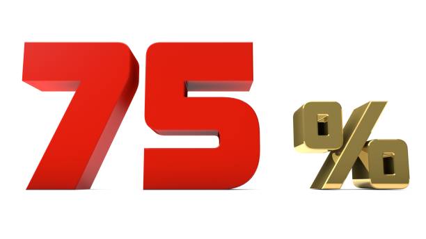 istock 75% percent red and gold text isolated on white 3d render 652180498