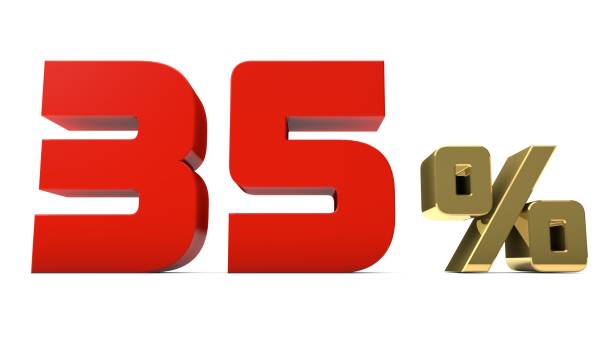 istock 35% percent red and gold text isolated on white 3d render 652180560