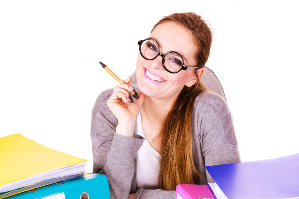 istock Woman sitting at desk in office working 652187028