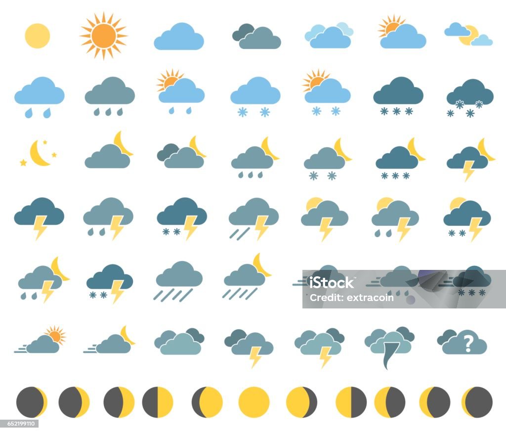 weather icons set weather icons on white background in color Weather stock vector