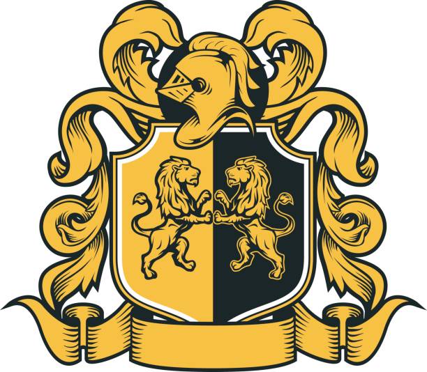 코트 팔 빈티지 나이트 로얄 패밀리 크레스트 헤럴드 엠블럼 쉴드 - coat of arms stock illustrations