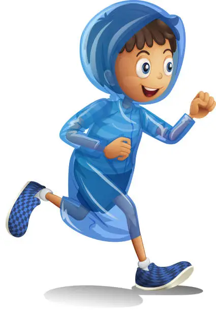 Vector illustration of Boy in raincoat running